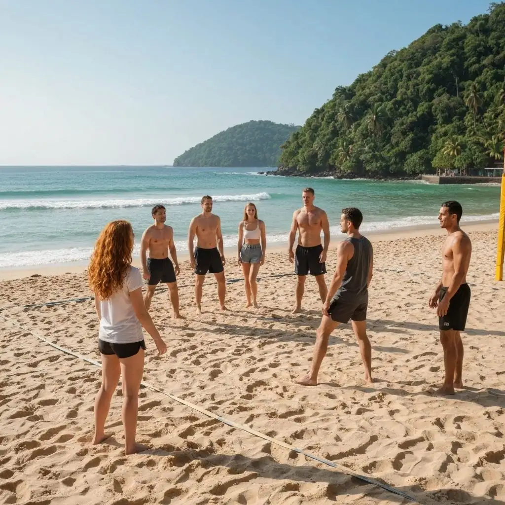 Team playing beach volleyball team building game