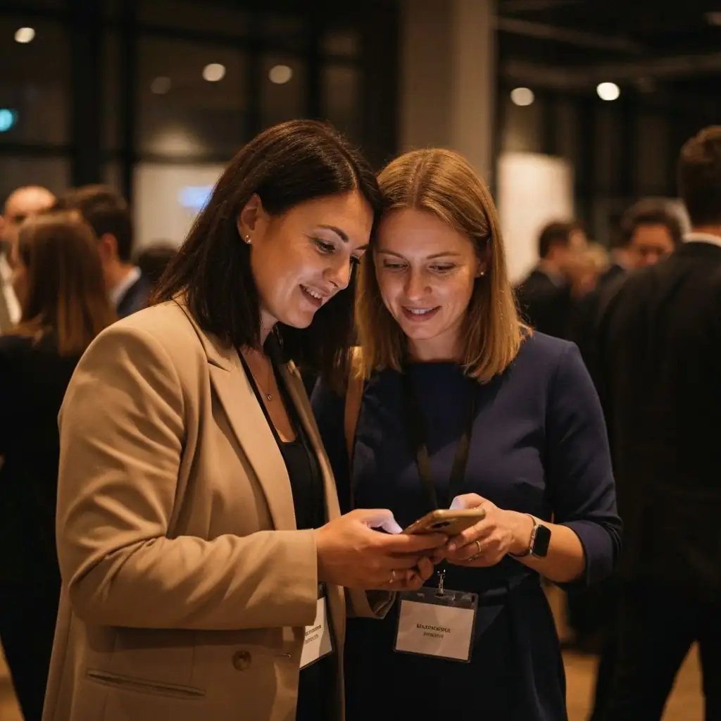 Women networking at evening event