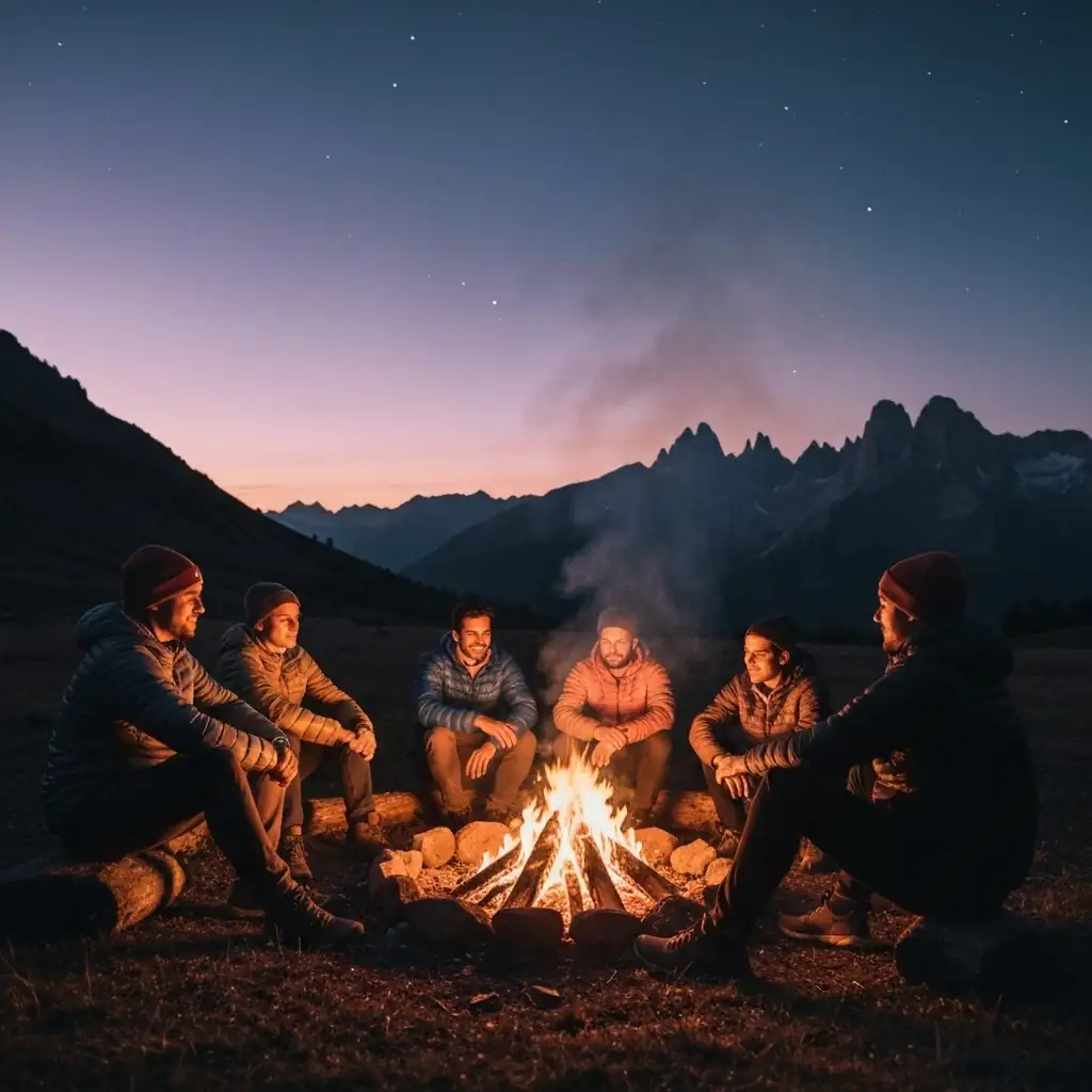People gathered around campfire