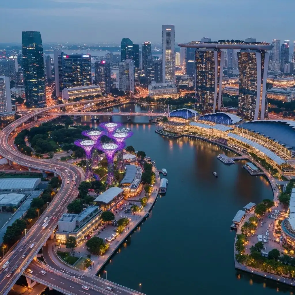 Singapur Marina Bay Luftaufnahme mit moderner Architektur